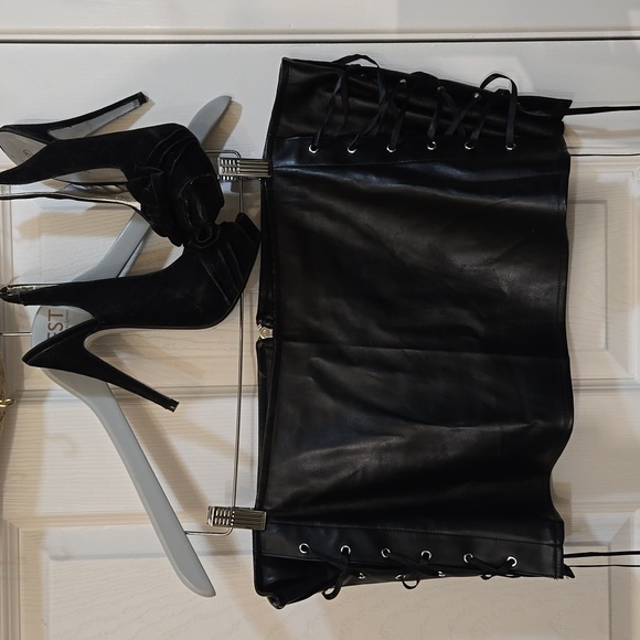 Grebrafan-black corset and skirt,4XL,faux leather,Indie Sleeze - Picture 6 of 15